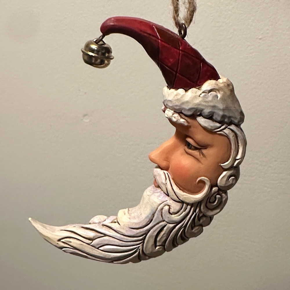 Jim Shore Santa Moon Ornament with Burgundy Hat